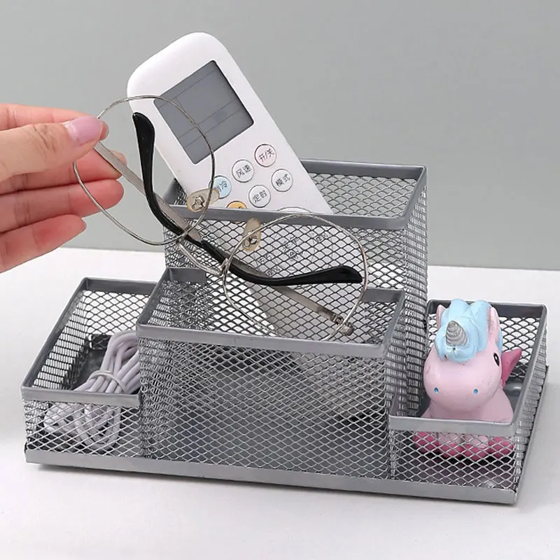 1pcs Mesh Pen Holder Desk Organizers Pencil Holder for Desk 4 Compartments Metal Office Supply Organizer for School Home Office