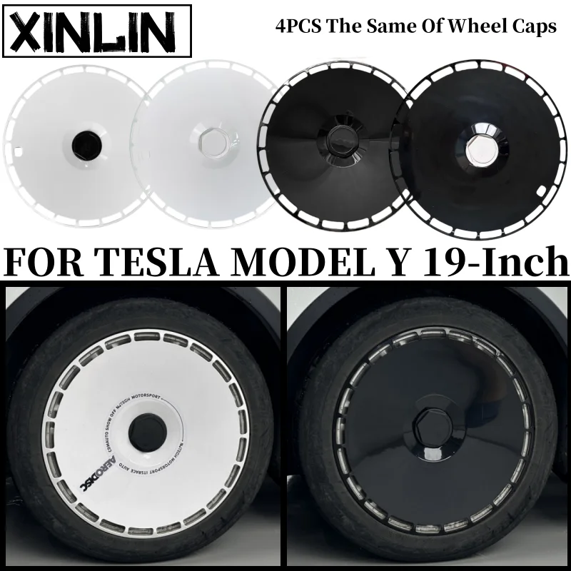 4PCS 19-Inch Wheel Caps for Tesla Model Y Wheel Cover Performance Replacement Wheel Hubcap Full Rim Cover Accessories 2018-2024