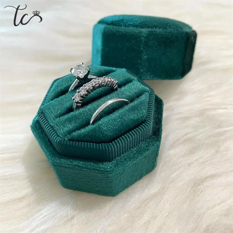 Criativo Octogonal Velvet Ring Box, Organizador do Anel, Presente Comemorativo do Casamento, Caixa de Embalagem, Casal, 1 Slot, 2 Slot, 3 Slots, Alta Qualidade