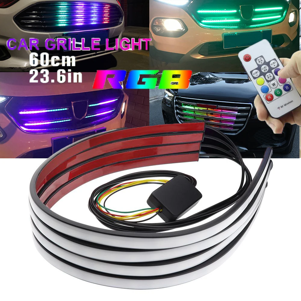 4Pcs 60cm Car Decorative Grille Light Bumper Strip Light RGB LED 144 SMD Smart Changing Light  Waterproof DRL & Turn Signal Lamp