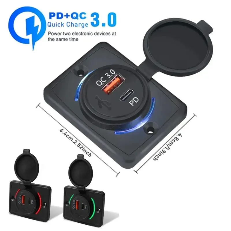 Dual USB Charger Waterproof 12-24V Modified Car Charger with Sliding Cap Fast Charging Power Adapter for Car Boat Bus, RV