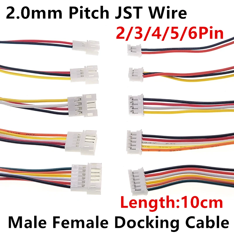 

PH2.0 2/3/4/5/6Pin 10CM 26AWG JST Wire Connectors Pitch 2.0mm JST 2Pin Micro Male Plug Female Jack DIY Electrical Cable Adapter