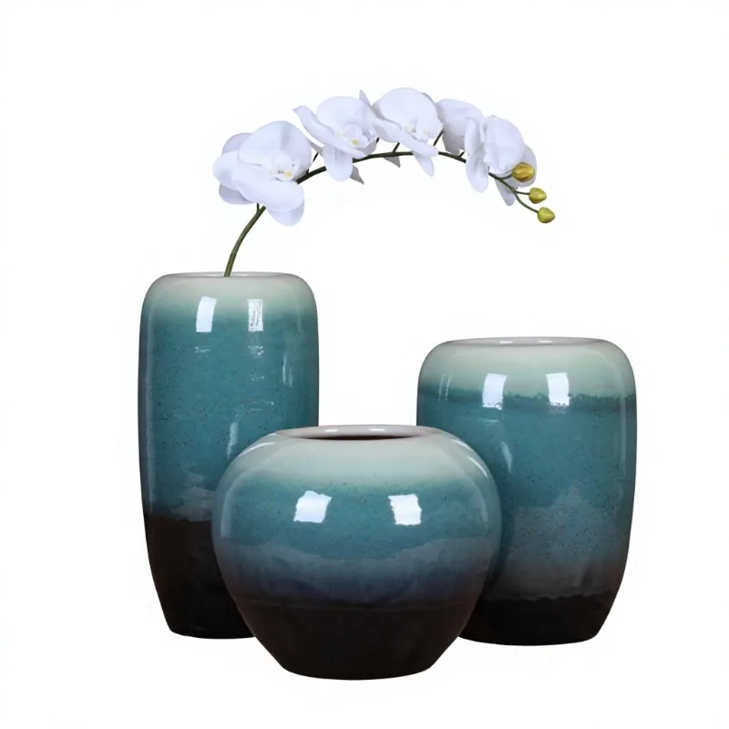 Brushed vintage vase three-piece set of color glaze antique Chinese ceramic