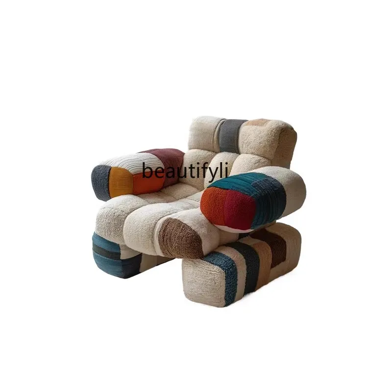 

Nordic style solid wood leisure sofa chair small apartment living room patchwork soft bag sofa bedroom model room