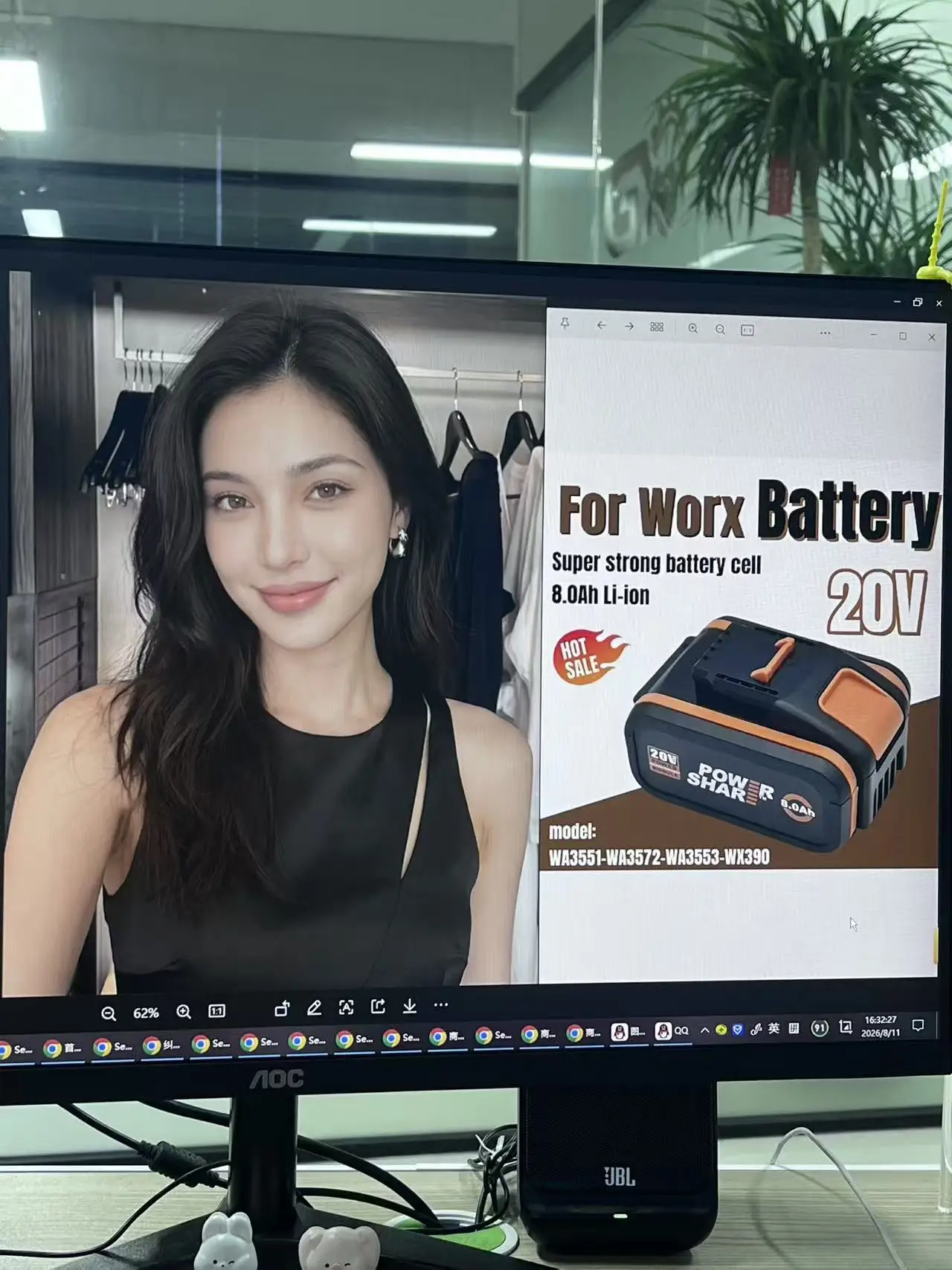 Lithium 20V 8.0Ah Original WORX Battery WA3553 WA3551 WA3553.1 WA3570 - Rechargeable for All WORX Tools