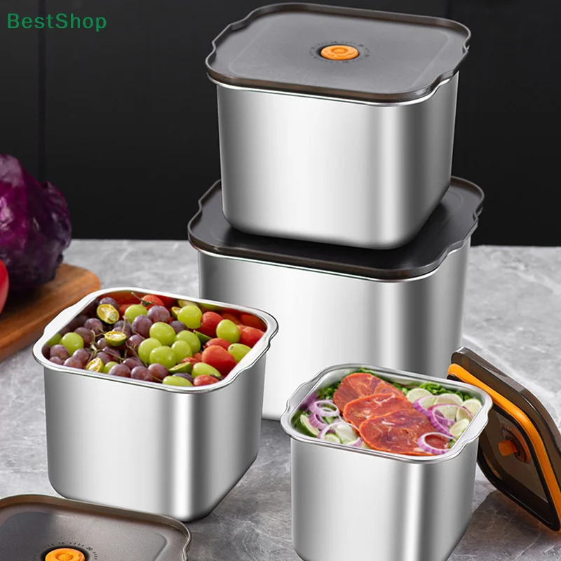 Stainless Steel Fresh-keeping Box Sealed Leak Proof Lunch Box Fruit Box With Lid Dumpling Container Refrigerated Storage Box