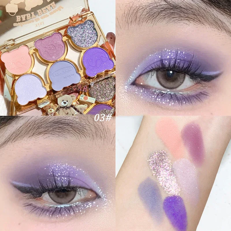 Paleta de sombra de ojos de 6 colores, sombra de ojos brillante coreana, maquillaje de ojos encantador