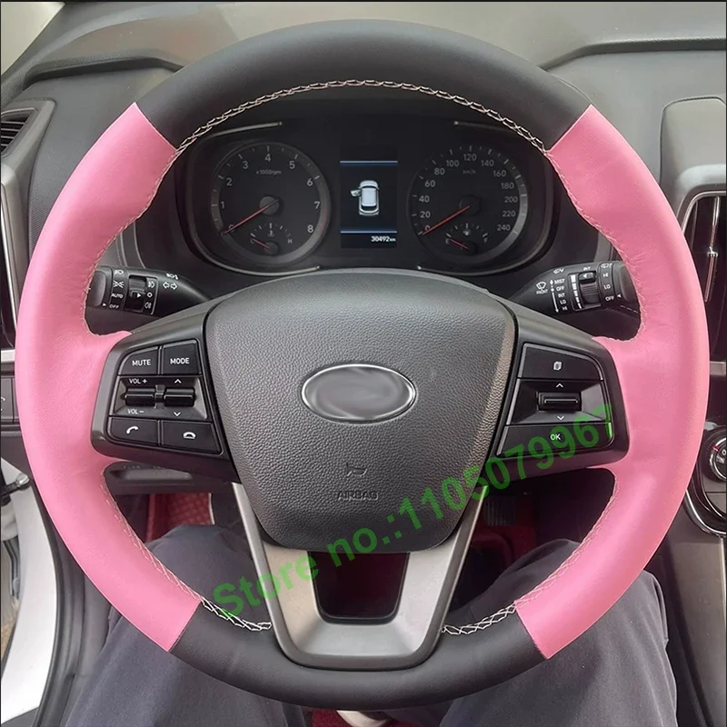 

DIY Hand-Sewn Non-slip Durable PU Carbon Fiber Leather Car Steering Wheel Cover for Hyundai IX25 2015-2019 Interior Accessories