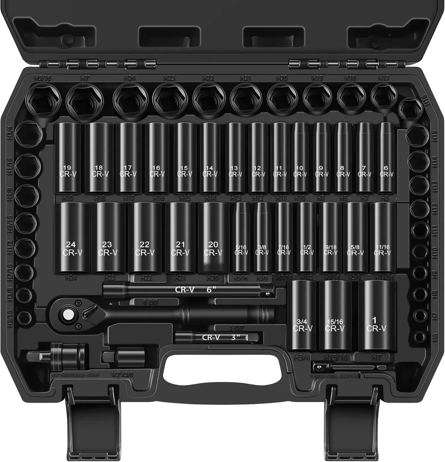 

64-Piece 3/8" Drive Socket Set, SAE (5/16"-1") & Metric (6mm-24mm), Deep & Shallow, 72-Tooth Ratchet Wrench, Extension Bars,