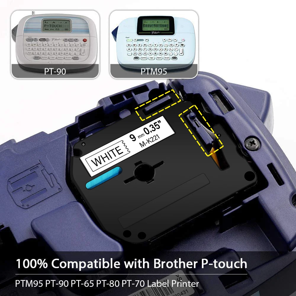 1PK/6PK M-K231 Label Tape Compatible Brother M Tapes MK231 M231 Black on White 12mm Label Tape For Brother P-touch PT-100 PT-65