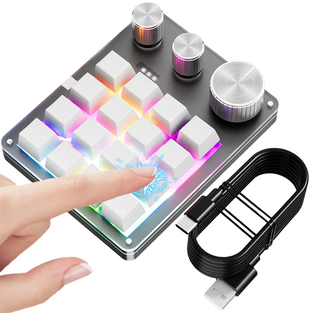 

16 клавиш, 3 ручки, одноручная клавиатура, RGB светодиодная подсветка, проводная механическая клавиатура типа C, беспроводная клавиатура для ПК, компьютерных игр