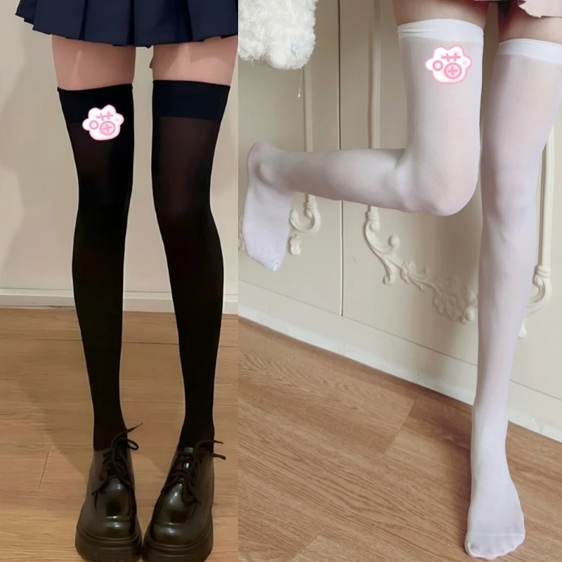 

Women Japanese Anime JK Girls Cats Claw Print Thigh High Stockings Cosplay Thin Silk Over Knee Long Socks Drop shipping