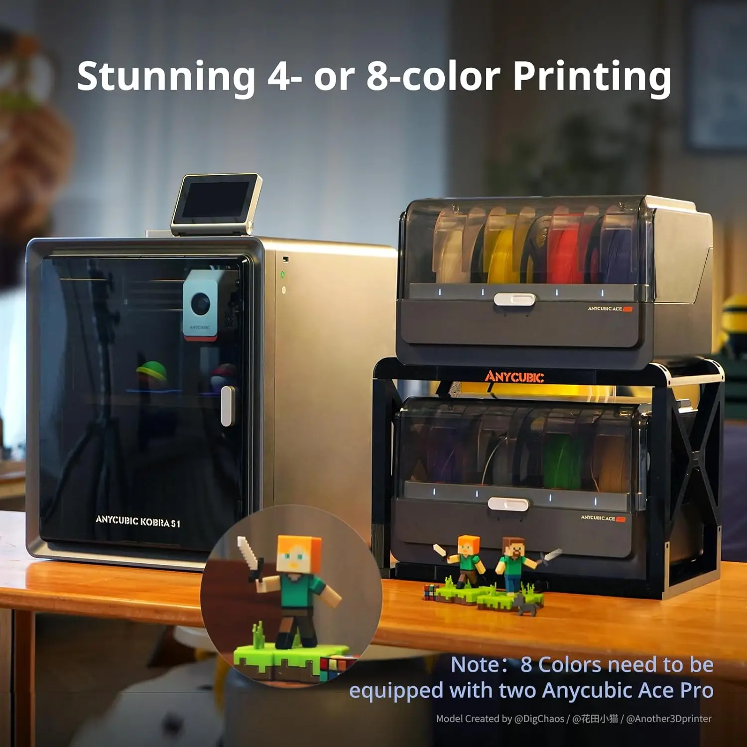 Anycubic Kobra S1 Combo Multi-Color 3D Printer Up to 600mm/s High Speed Printing Auto-Leveling Core XY Structure Direct Extruder