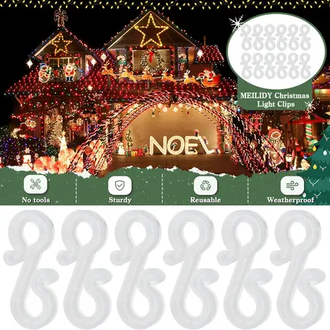 क्रिसमस गटर लाइट क्लिप गटर हुक एलईडी लैंप होल्डर क्रिसमस लाइट क्लिप एस-हुक प्लास्टिक लाइट हैंगर हुक क्रिसमस ट्री सजावट 10 best sales गटर हुक - №9