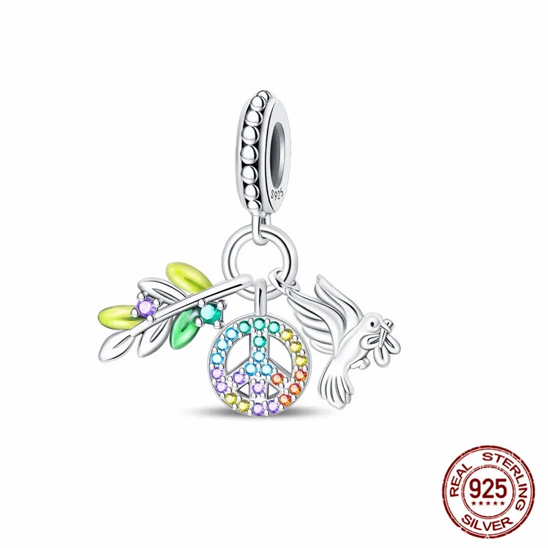 

925 Sterling Silver Zircon Bird Pendant Bead inlaid with zircon paired with an original bracelet DIY womens jewelry