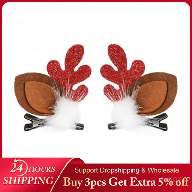 Christmas Stylish Festive Holiday Hairpin For Kids Christmas Costume Trending Reindeer Antler Beautiful Hair Clip Eye-catching