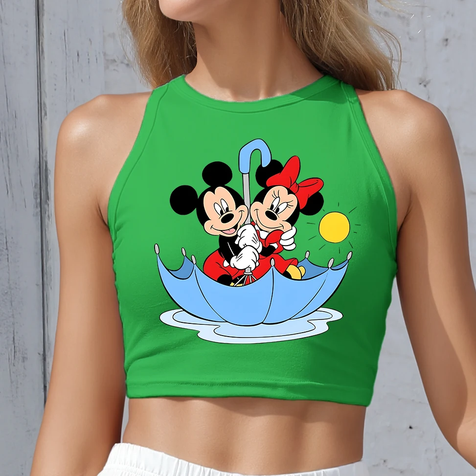 

Cartoon Mickey Mouse Minnie Vest Tops for Women Fashion Yoga Sport Clothes Y2K Green Streetwear Sleeveless Sexy Ladies Crop Tops