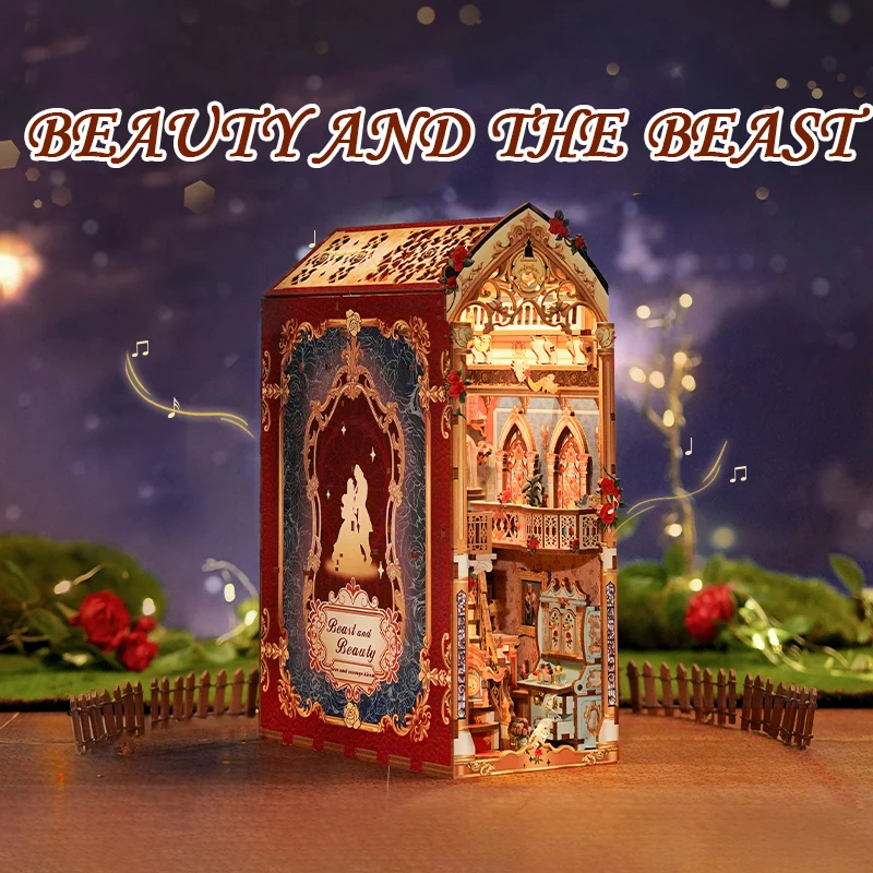 FurHaven DIY Assembled Sensing Music Book Stand Beauty and the Beast Handmade Hut Building Blocks Puzzle Toy Gift Creative Gift