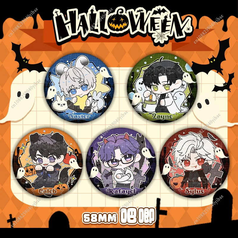 58MM Love and Deepspace Halloween Series Badge Sylus Rafayel Zayne Xavier Caleb Cartoon Brooch Pin Backpack Pendant Decoration