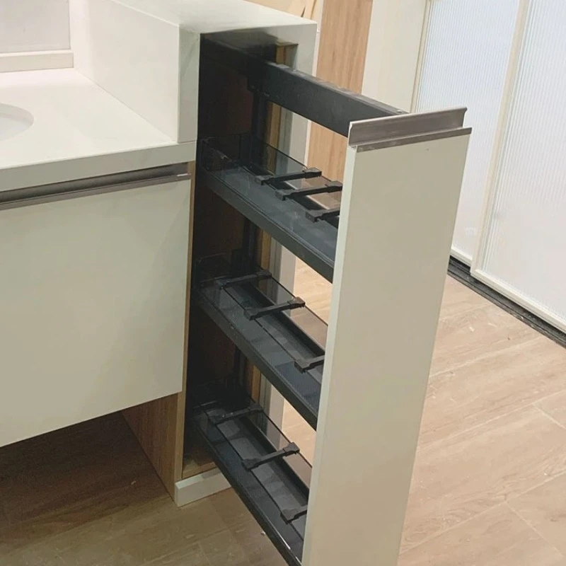 

Wet and dry separation side-mounted narrow cabinet pull-out basket storage rack sliding storage basket