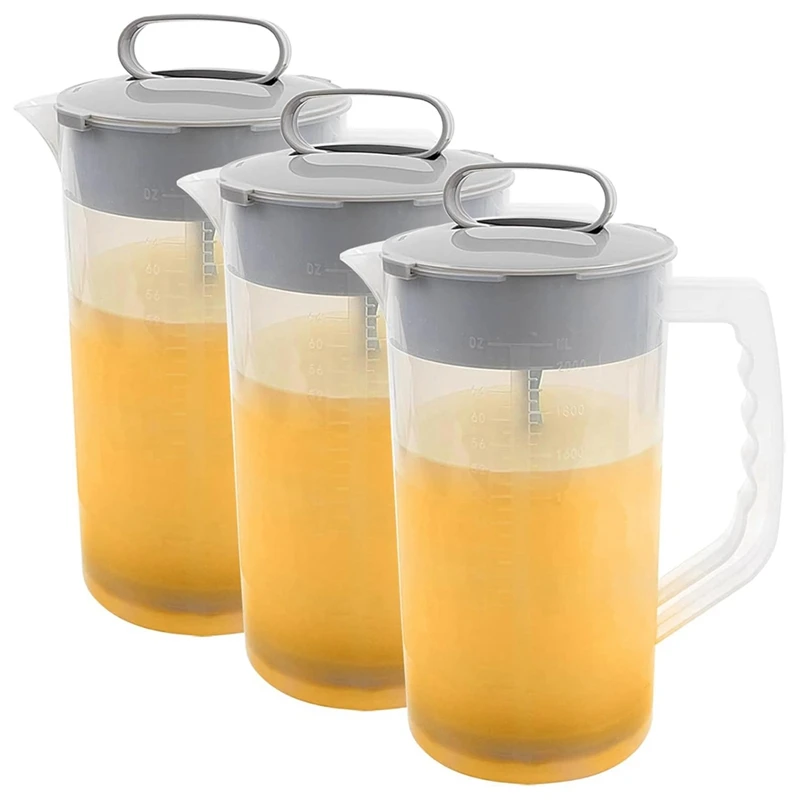 

3Pcs Mixing Pitcher For Drinks,Water Pitcher,Easy-Mix Juice Container,Angled Plastic Blades & Adjustable Mixer Plunger