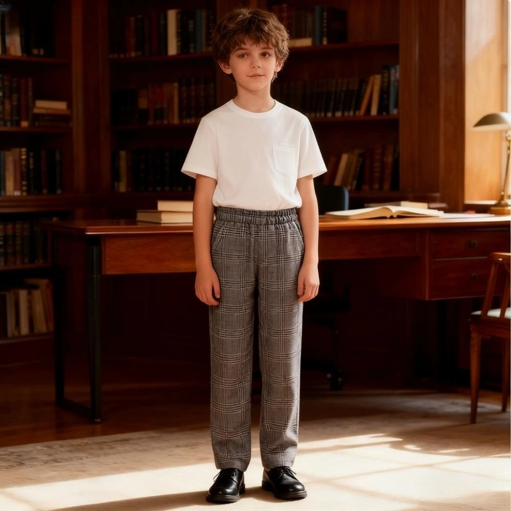 

New Arrival Casual Boys Plaid Long Pants Trip Outfit Autumn Warm Comfortable Trousers For Kids Size 120-160 In Stocks