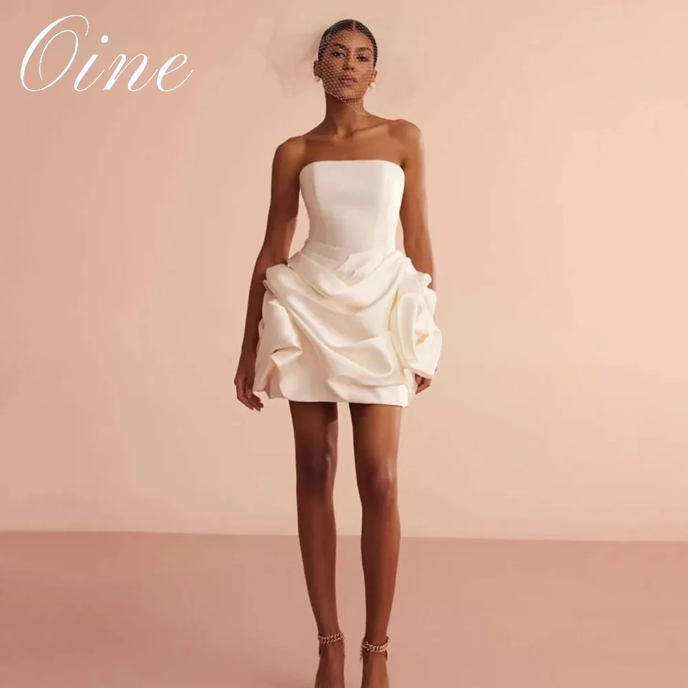 Oine Elegant Forest Fairy Wedding Dresses Satin A-line Engagement Dress White Pleat Halter Traditional Wedding Gown Mini 2026