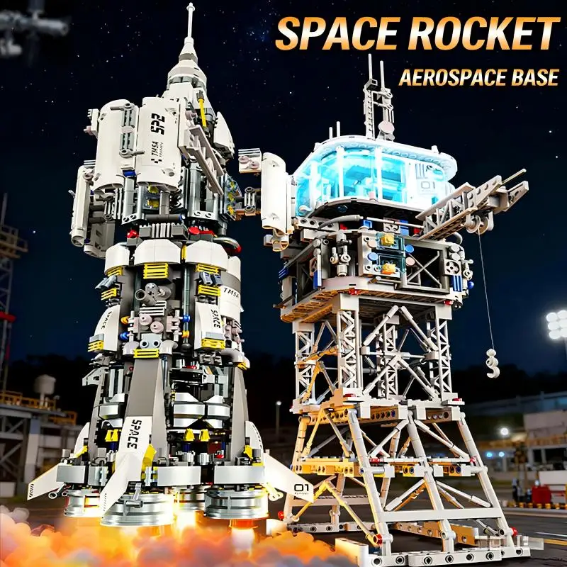 Glowing Large Space Rocket Launch Base Building Blocks High-Difficulty STEM Assembly Toy for 8-Year-Old Boys Ideal Birthday Gift