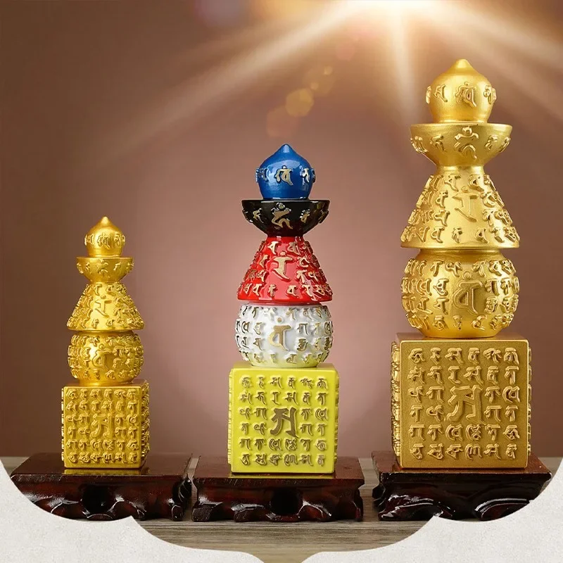 24x8cm Buddhist Feng Shui Brass Five Element Pagoda-amulet Tibetan Treasures Pagoda Crafts Figurines Meditation Healing Decor