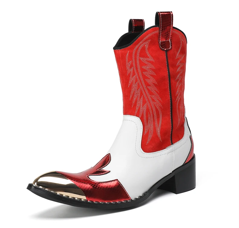 Mode Spitz Männlichen Stiefeletten Plus Größe Party Schuhe Stickerei Cowboy Stiefel Aus Echtem Leder Männer Motorrad Kurze Stiefel – Detail 10