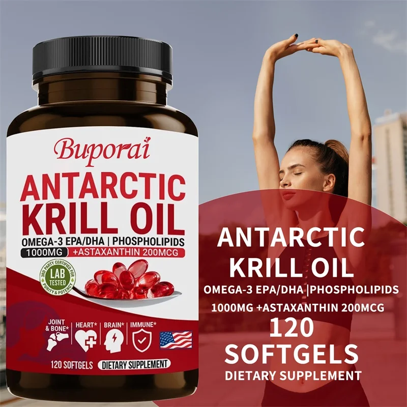 

Капсулы с антарктическим крилевым маслом, Омега-3 EPA, DHA, с астаксантином для поддержки суставов, мозга, иммунитета и сердца.