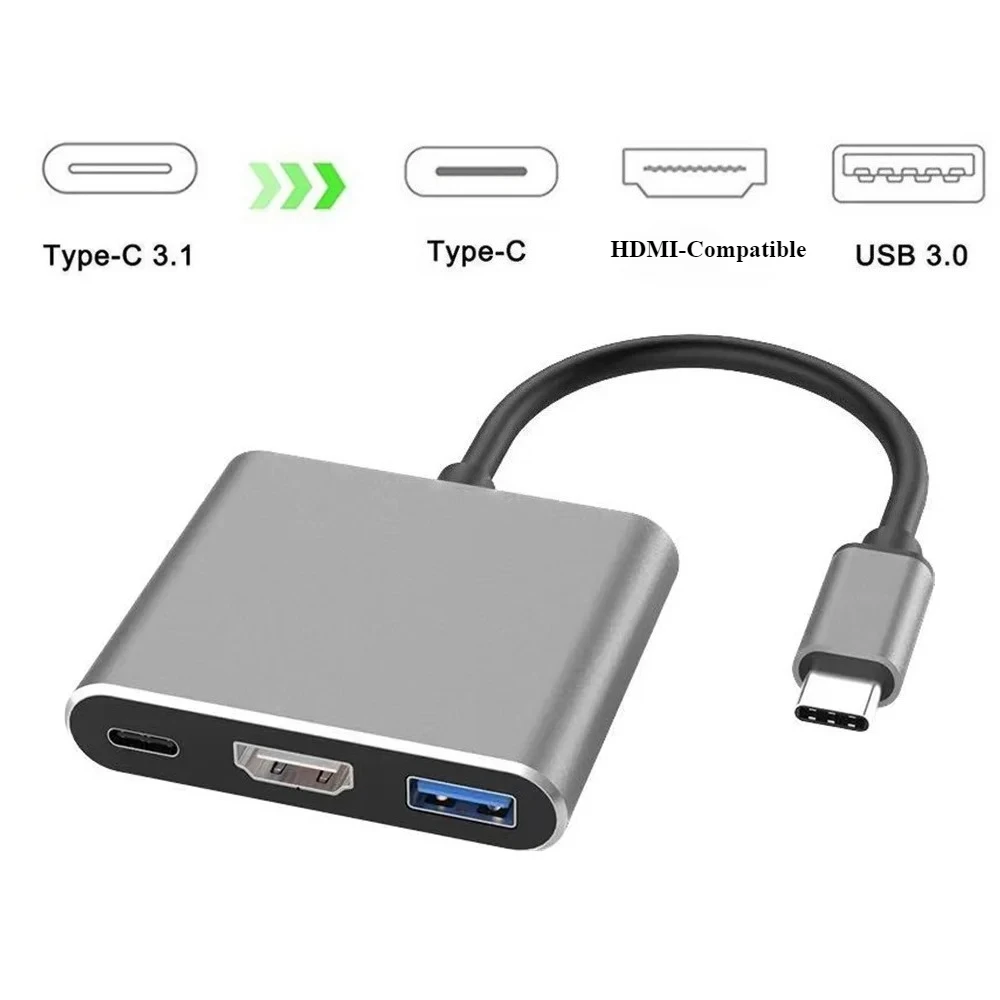 4K 1080P Type C To HDMI-compatible/ Usb 3.0/ Type C 3 in 1 Cable Converter Thunderbolt 3 Switch to HDMI-compatible Adapter Cable