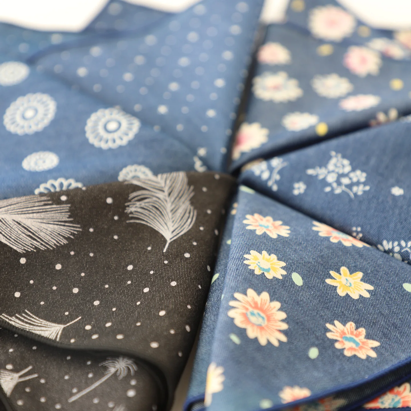 New 23cm Mens Pocket Square Denim Blue Handkercheif Floral Dots Printed Hanky Preppy Chic Shirt Accessories Cotton Square Towel