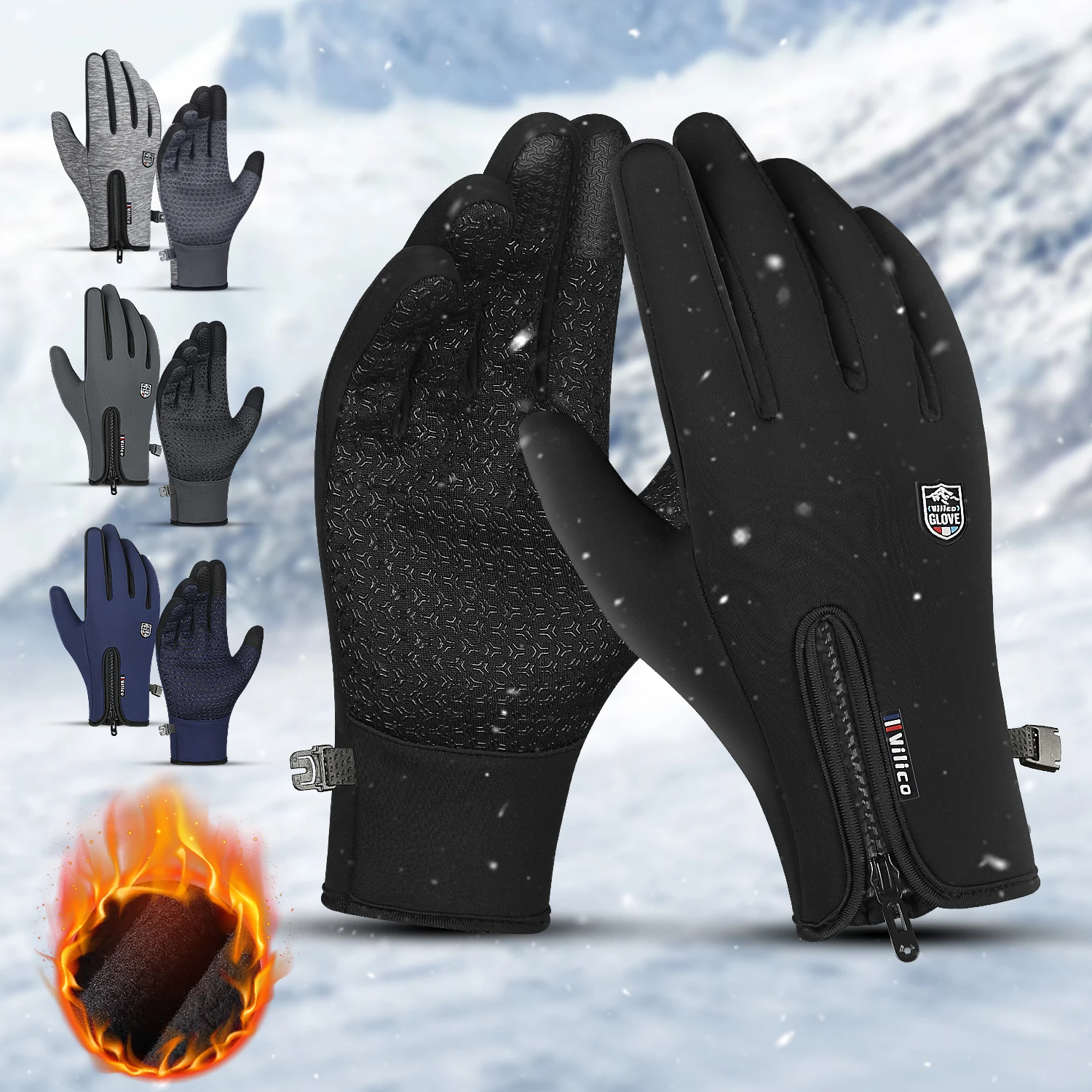 Thermohandschuhe für Herren, Winter, Radfahren, Fahrrad, warm, Fleece, kältebeständig, winddicht, Outdoor, Laufen, Skifahren, Fäustlinge