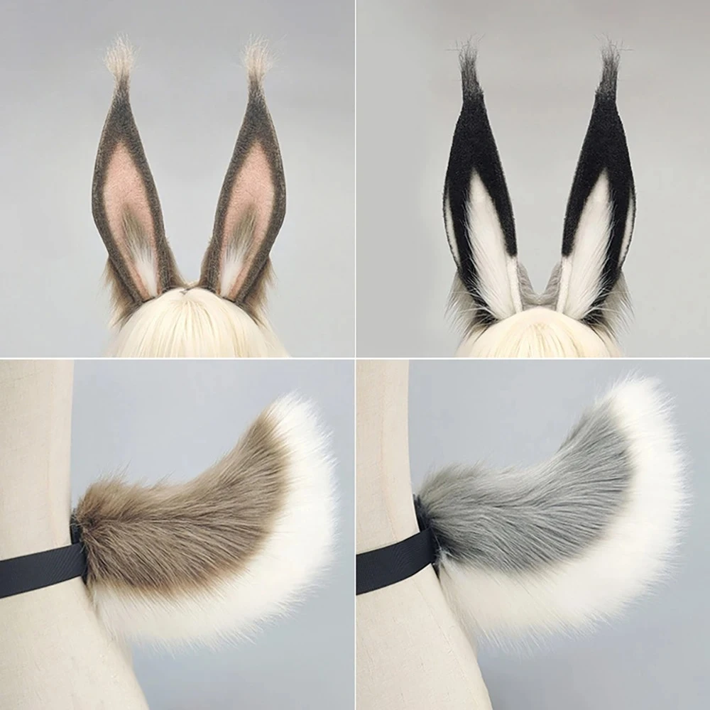ZOETOPKID 2Pcs/set Anime Rabbit Ears Hairband Furry Bunny Tail Animal Ears 2pcs Sets Game Role Play Halloween Costume Props