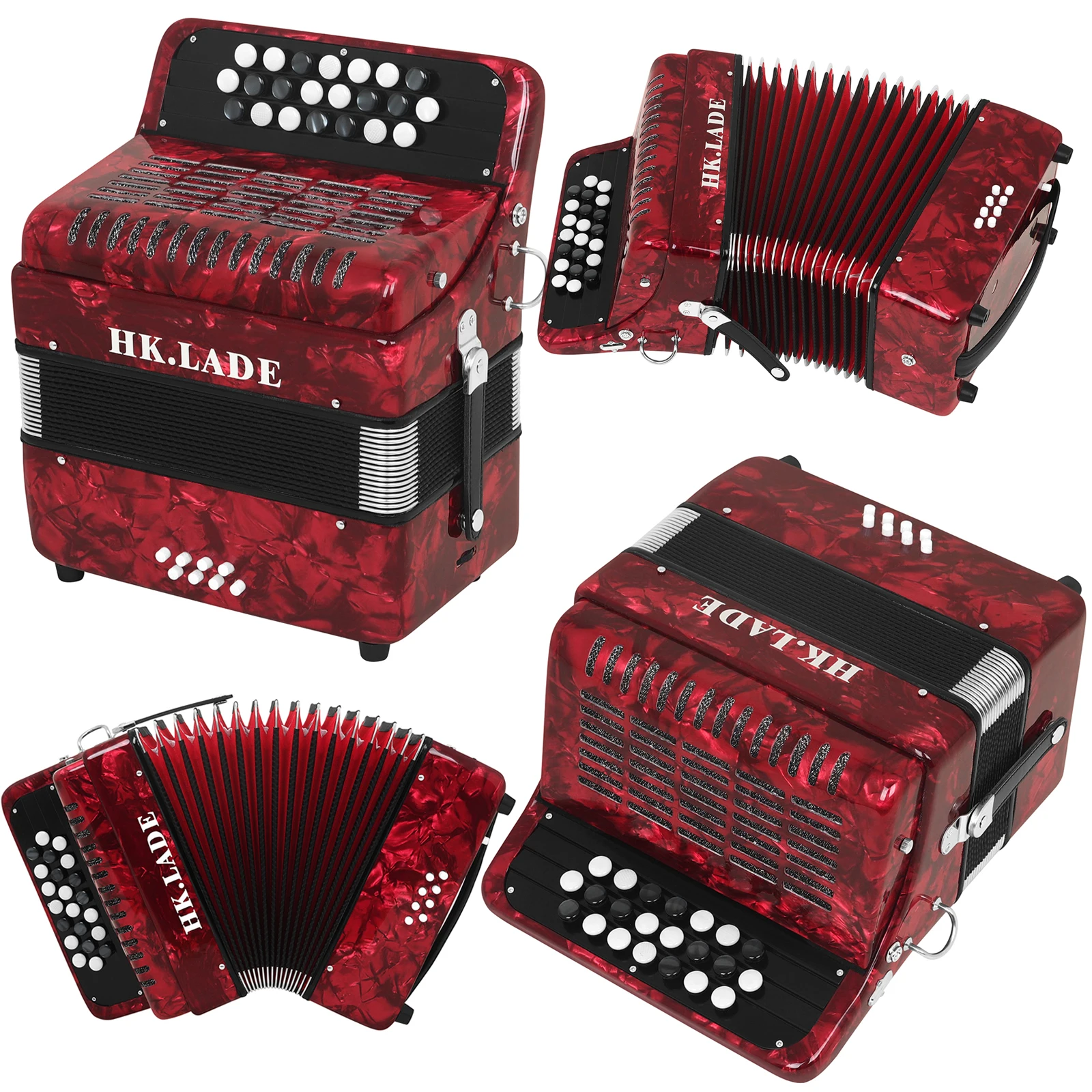 

HK·LADE AH-10 Bayan Accordion 22 keys 8 Bass Accordion Red Professional Sheepskin Bellows Accordion with Storage Bag Strap Parts