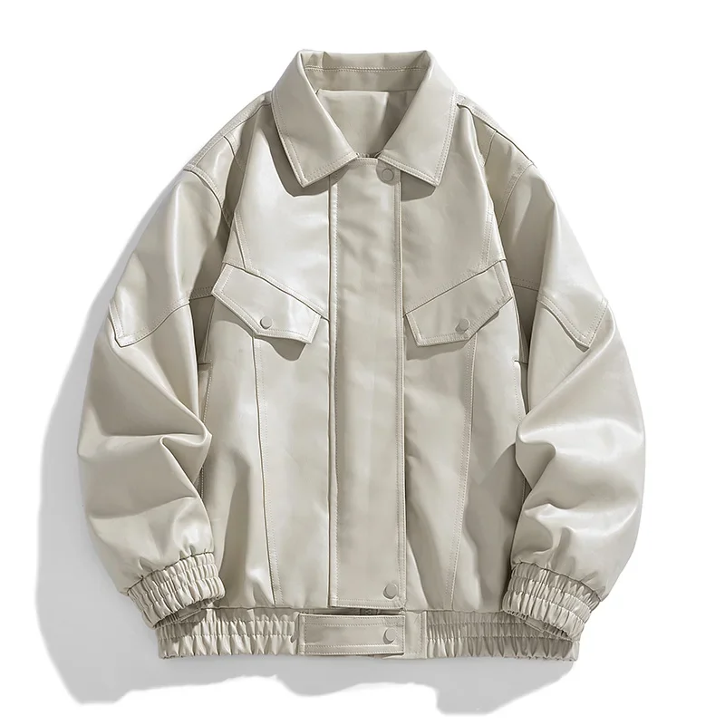 New Fashion Ventilation Simplicity Man Leather Clothing Autumn Winter Flip Collar Loose Coats Retro Style Locomotive Man Jacket