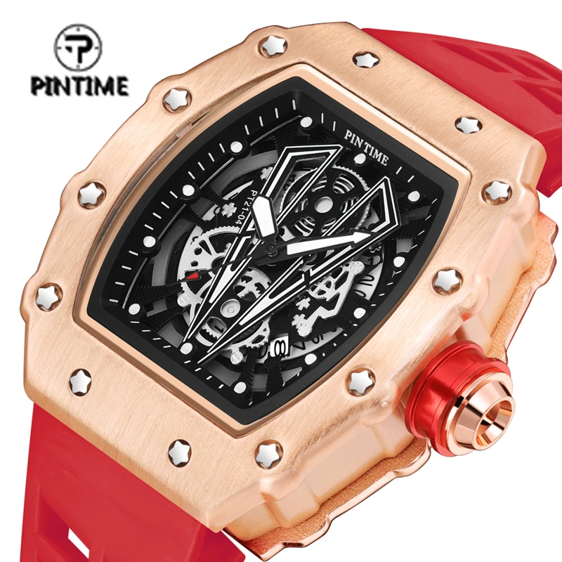 

PINTIME Top Brand New Fashion Quartz Watch Hip Hop Date Silicone Strap And Alloy Case WristWatch Popular Item Six Colors