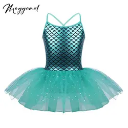 Bambini ragazze Glitter sirena balletto Tutu vestito ginnastica body balletto danza Performance costumi Dancewear Ballerina Dress