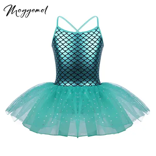 Imagen 1 del producto Vestido de Ballet de sirena con purpurina para niñas, leotardos de gimnasia, disfraces de actuación, Ropa de baile, vestido de bailarina
