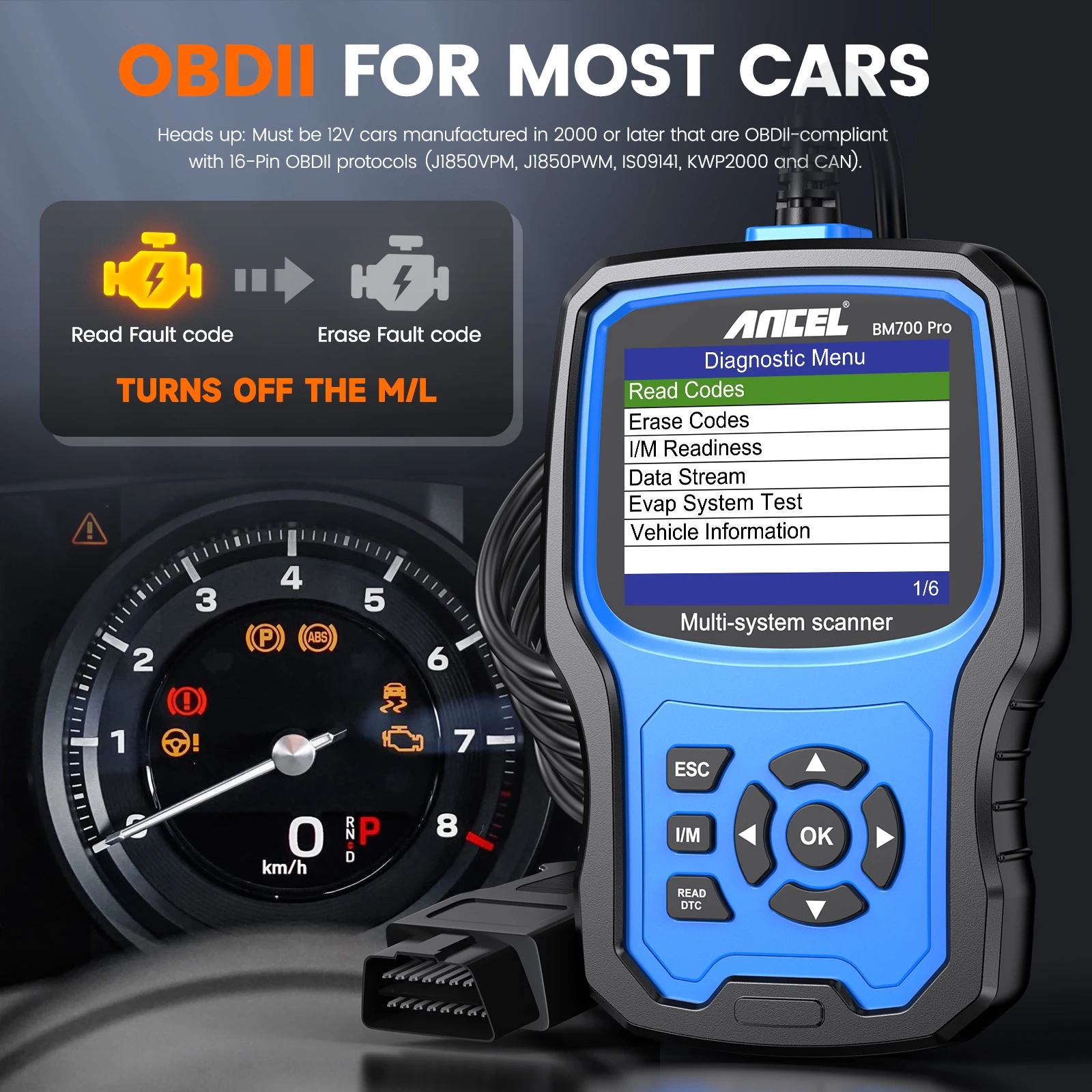 ANCEL BM700 PRO OBD2 Scanner for MINI EPB SAS Airbag TPMS Battery Oil Reset OBD2 Automotive Scanner Car Diagnostic Tool