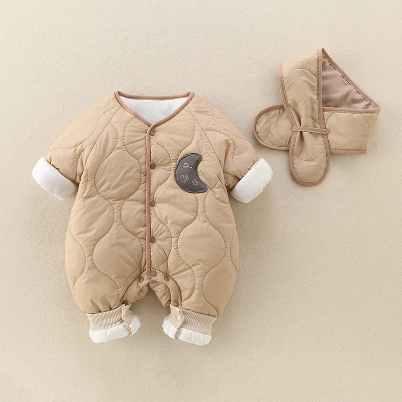 

Комбинезоны UNITIM для маленьких девочек, утепленные детские комбинезоны с мультяшной вышивкой для маленьких девочек, зимние цельные комбинезоны для новорожденных мальчиков + шарф