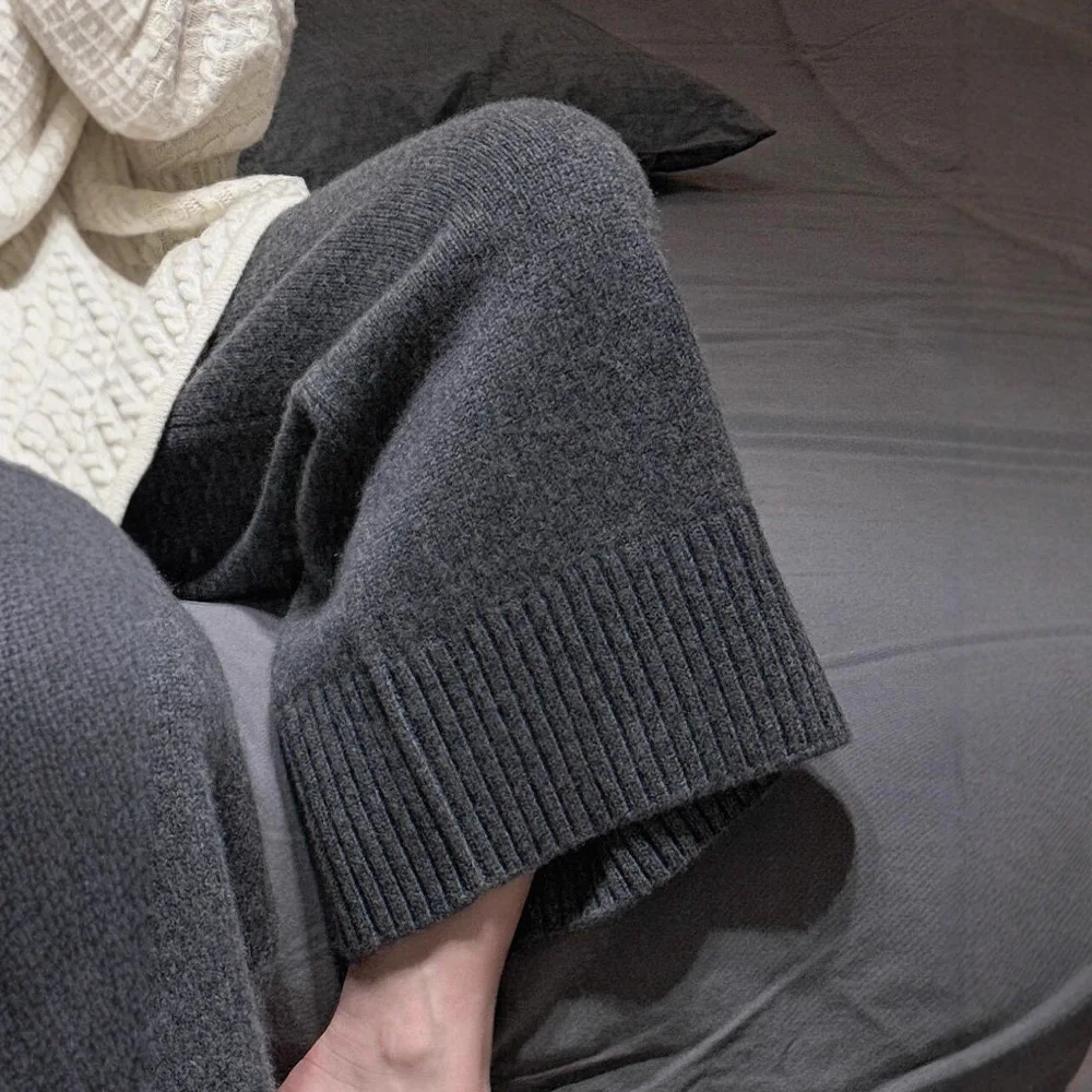 Herbst- und Wintermode 2025, Kaschmirhose, Freizeithose mit weitem Bein