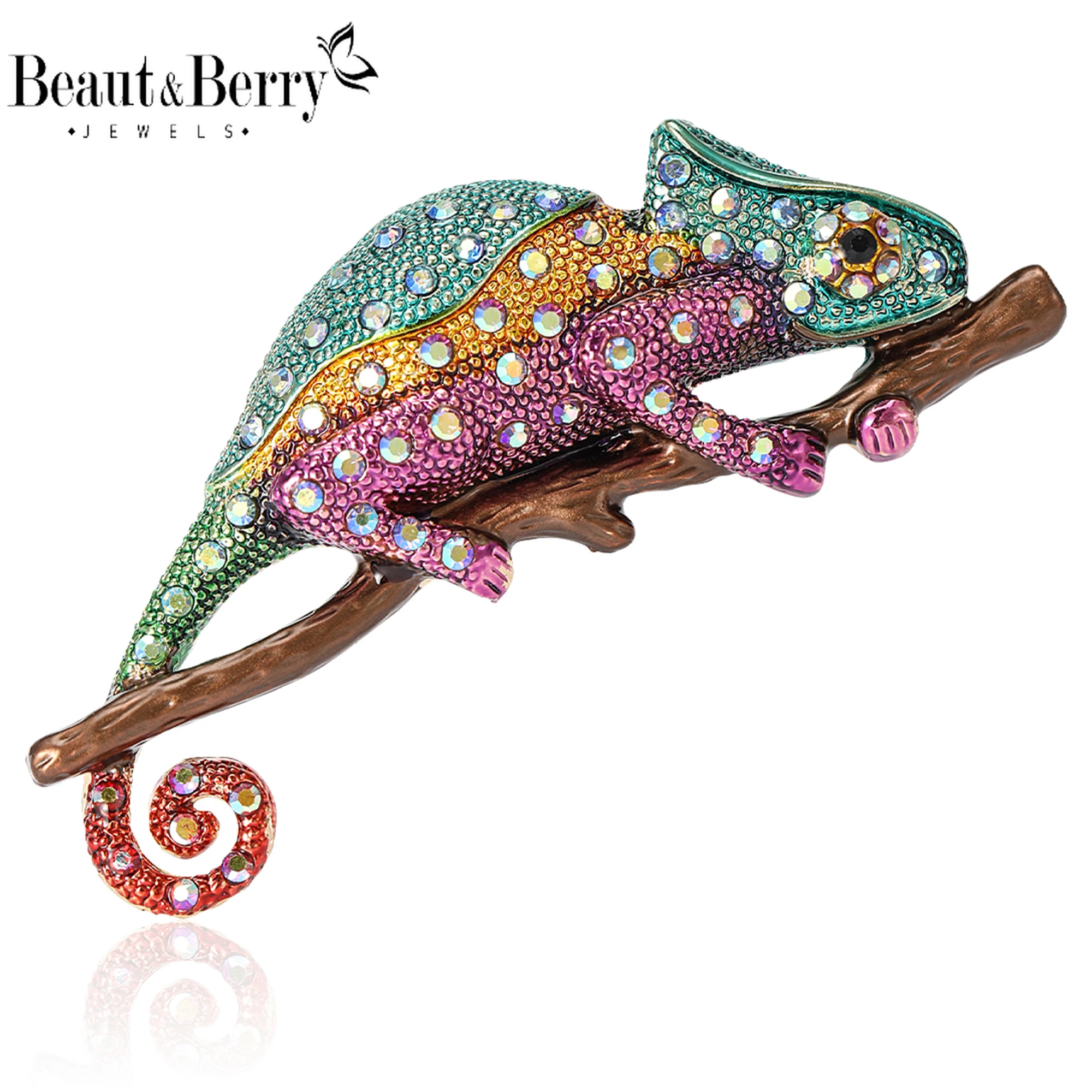 

Beaut&Berry Classic Rhinestone Chameleon Brooches for Women Unisex Animal Pins Casual Party Accessories Gifts Friends Decoration
