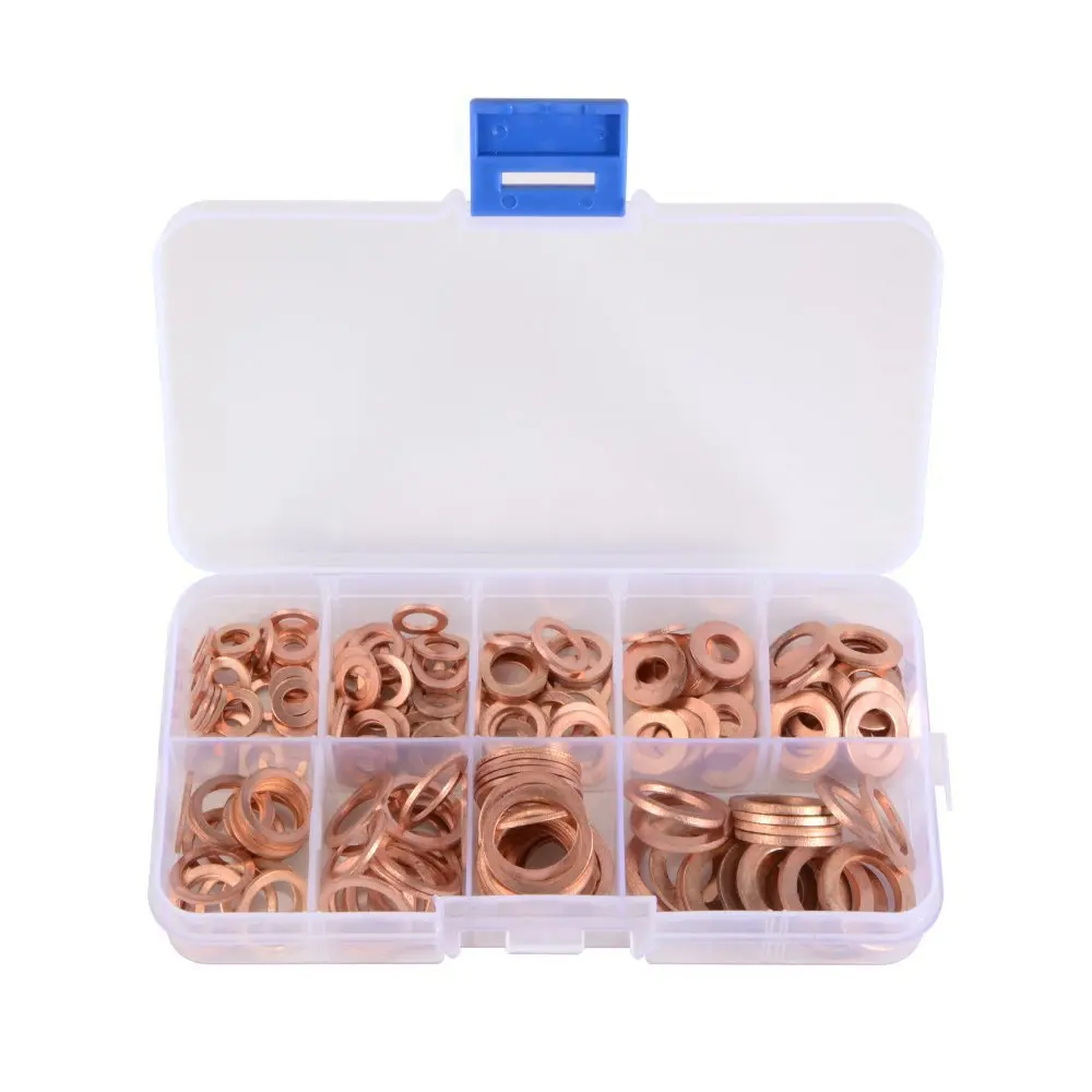 100/200Pcs Copper Sump Plug Washers Set Flat Seal Gaskets O-Ring for M5-M12 Boat Oil Seal Solid Crush Gasket Hardware Kit
