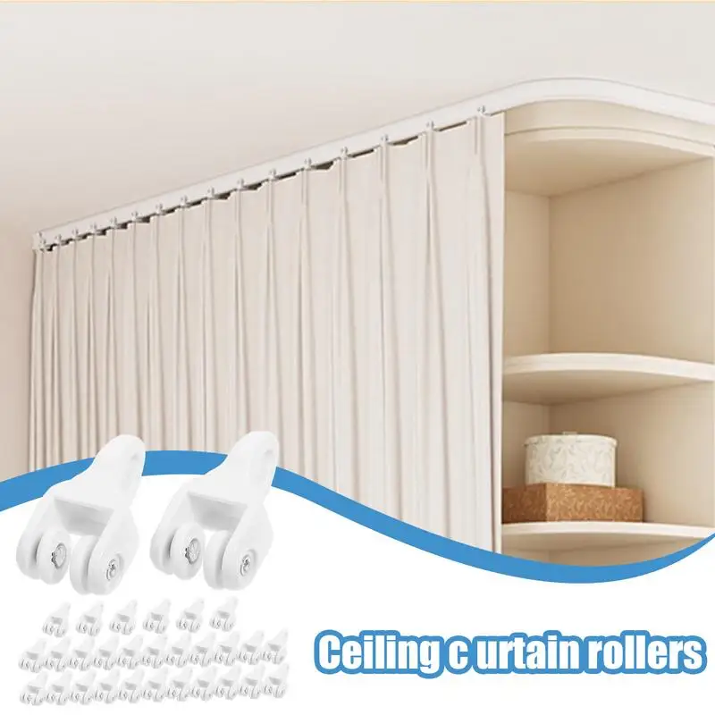 Ceiling Curtains Track Curtains Slider Track 30X Rust-Resistant Clips Heavy Duty Roller For Gazebo Screening Bedrooms RV Window