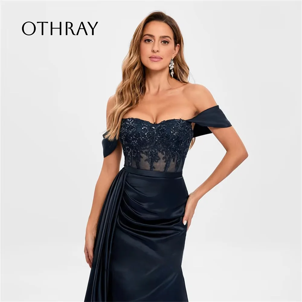 

New Mermaid Prom Dresses Off the Shoulder Party Dresses Satin Evening Dress Sequins Appliques Vestidos De Fiesta فساتين السهرة