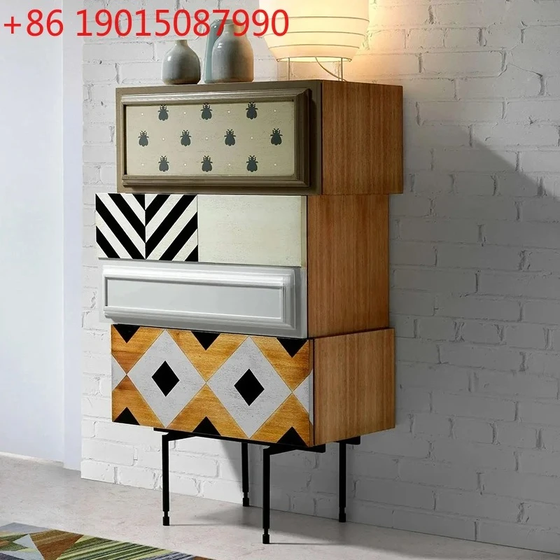 

Medieval solid wood four-chest cabinet light luxury high-end living room against the wall storage cabinet