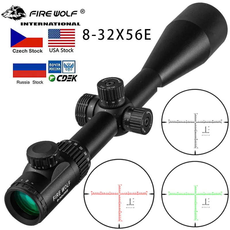 Tactical 8-32X56 E Air Rifle Optics Red Dot Green Sniper Scope Compact Riflescopes Hunting Scopes With 20mm/11mm Rail Mounts