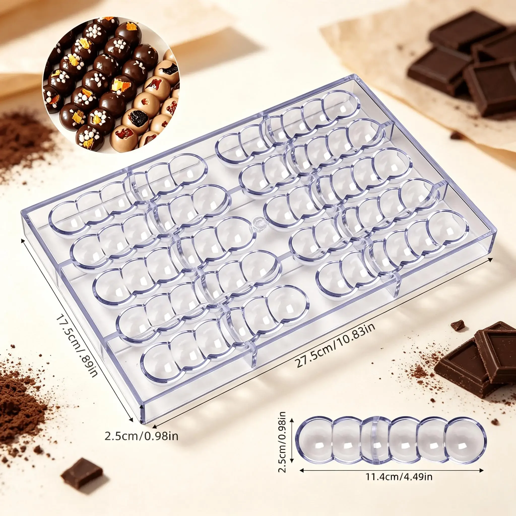 Hard Transparent Plastic Half‑Sphere Chocolate Mold, 10‑Cavity Reusable DIY Mould for Filled Homemade Candy Confectionery